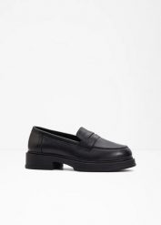 Skórzane loafersy. Czarne czółenka damskie bonprix, bez wzorów, ze skóry, bez obcasa, bez zapięcia. Za 209.99 zł.