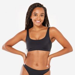 Góra kostiumu kąpielowego surfingowego damska Olaian Aurely. Czarne bikini damskie OLAIAN, l, bez wzorów. Za 59.99 zł.