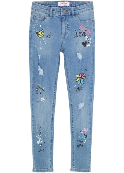 Dżinsy skinny, mid waist. Niebieskie jeansy dla dziewczynek bonprix, z jeansu. Za 114.99 zł.