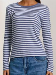 Koszulka w paski z długimi rękawami - niebieski. Niebieskie t-shirty damskie Sinsay, l, bez wzorów, bez kołnierzyka. Za 29.99 zł.