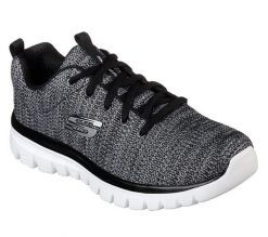 Buty do chodzenia damskie Skechers Gracefultwisted. Czarne obuwie sportowe damskie Skechers, bez wzorów, z materiału, trekkingowe. Za 281.00 zł.