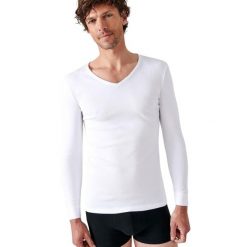 Koszulka z długim rękawem i dekoltem w serek Damart Thermolactyl. Białe bluzki z długim rękawem męskie DAMART, m, bez wzorów, bez kołnierzyka. Za 169.50 zł.