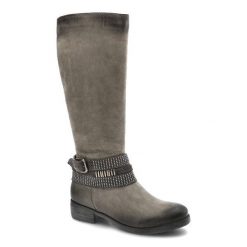 Szare Kozaki Simen Damskie Ocieplane Buty Zimowe. Szare kozaki damskie Simen, z nubiku, za kolano, bez obcasa, na płaskiej podeszwie. Za 299.00 zł.