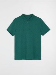 Bawełniana koszulka polo z krótkim rękawem - zielony. Zielone koszulki polo męskie Sinsay, l, bez wzorów, z bawełny, bez ramiączek. Za 25.99 zł.