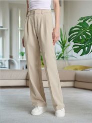 Spodnie wide leg - beżowy. Brązowe spodnie materiałowe damskie Sinsay, l, bez wzorów, z włókna. Za 49.99 zł.