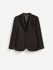 Marynarka slim fit z dodatkiem wiskozy - ciemnobrązowy. Brązowe marynarki męskie Reserved, bez wzorów, z dzianiny. Za 259.99 zł.
