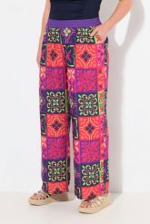 Damskie Spodnie palazzo wzór w płytki szeroka nogawka elastyczny pas. Fioletowe spodnie materiałowe damskie Ulla Popken, plus size, bez wzorów, z materiału. Za 211.99 zł.