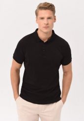 Koszulka polo O-VOLVI. Czarne koszulki polo męskie Volcano, l, bez wzorów, z bawełny, eleganckie, bez ramiączek. Za 109.99 zł.