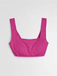 Strukturalna góra od bikini typu beach top - różowy. Czerwone topy damskie Sinsay, l, bez wzorów, bez kołnierzyka, bez ramiączek. Za 25.99 zł.