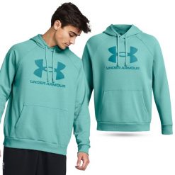 Bluza fitness męska UNDER ARMOUR Rival Fleece Logo z kapturem. Niebieskie bluzy męskie Under Armour, m, bez wzorów, z kapturem. Za 244.00 zł.
