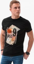 Ombre T-shirt męski z nadrukiem S1434 V-16B - czarny XXL. Czarne t-shirty męskie Ombre, m, bez wzorów, bez kołnierzyka. Za 19.99 zł.