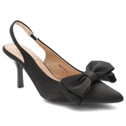Czółenka damskie D&A by S.Barski o kobiecym fasonie z odkrytą piętą ozdobną kokardą spiczastym noskiem i smukłym obcasem czarne, MR62-9107 Black. Czarne czółenka damskie S.BARSKI, bez wzorów, bez obcasa, bez zapięcia. Za 149.00 zł.