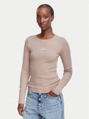 Guess Jeans Bluzka W6YP14 K3821 Beżowy Slim Fit. Brązowe bluzki damskie Guess Jeans, m, z aplikacjami, z bawełny, bez kołnierzyka, bez ramiączek. Za 169.99 zł.