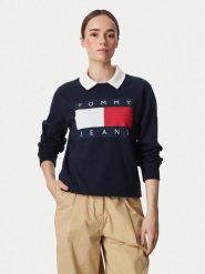 Tommy Jeans Bluza Flag DW0DW23906 Granatowy Regular Fit. Niebieskie bluzy damskie Tommy Jeans, l, bez wzorów, z bawełny, bez kaptura. Za 409.99 zł.