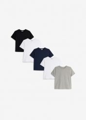T-shirt z czystej bawełny organicznej (5 szt.). Czarne koszule dla chłopców bonprix, bez wzorów, z bawełny, bez kołnierzyka, bez ramiączek. Za 109.99 zł.