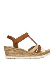 Rieker Sandały CEO-61995-81 Brązowy. Brązowe sandały damskie Rieker, bez wzorów, ze skóry, bez obcasa, na koturnie, bez zapięcia. Za 299.99 zł.