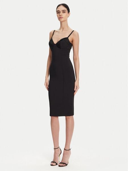 Elisabetta Franchi Sukienka koktajlowa AB-702-51E2 Czarny Regular Fit. Czarne sukienki damskie Elisabetta Franchi, bez wzorów, z syntetyku, wizytowe, bez kołnierzyka, bez ramiączek. Za 1,089.00 zł.