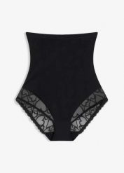 Figi shape o silnym stopniu modelowania z koronką w serduszka. Czarne figi damskie bonprix, bez wzorów, z koronki. Za 77.99 zł.