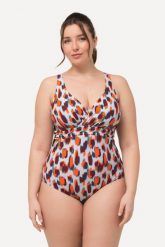 Damski Kostium kąpielowy nakrapiany wzór wyjmowane miękkie miseczki. Białe kostiumy jednoczęściowe damskie Ulla Popken, plus size, bez wzorów, z elastanu, plus size, do pływania. Za 233.99 zł.