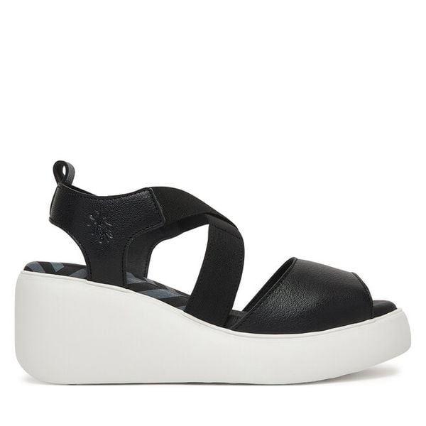 Sandały Fly London. Czarne sandały damskie Fly London, bez wzorów, bez obcasa, na koturnie, bez zapięcia. Za 379.99 zł.