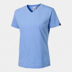 Koszulka gimanstyczna damska Joma Desert z krótkim rękawem. Niebieskie koszulki sportowe damskie Joma, l, bez wzorów, z bawełny, bez kołnierzyka, bez ramiączek, na fitness i siłownię. Za 90.00 zł.