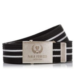 Pasek parciany PAOLO PERUZZI PW-03-115 CM czarny z białymi przeszyciami. Białe paski damskie Paolo Peruzzi, bez wzorów, z materiału. Za 33.25 zł.