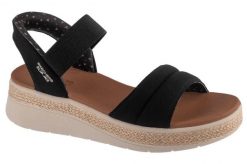 Sandały damskie, Slip-Ins: BOBS Sun Ray. Niebieskie sandały damskie Skechers, bez wzorów, z materiału, bez obcasa, bez zapięcia. Za 289.99 zł.