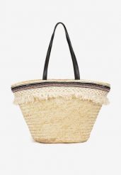 Beżowa Pleciona Torebka z Frędzlami i Rączkami Dimasha. Brązowe torebki do ręki damskie Renee, bez wzorów, z materiału, eleganckie, bez dodatków. Za 149.99 zł.