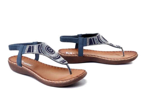RIEKER V7561-14 blue, sandały damskie. Niebieskie sandały damskie Rieker, bez wzorów, z gumy, bez obcasa, bez zapięcia. Za 271.92 zł.