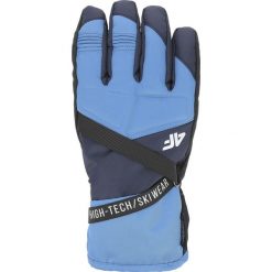 Rękawice narciarskie męskie REM251 - denim. Brązowe rękawiczki męskie 4f, bez wzorów, z denimu. W wyprzedaży za 79.99 zł.