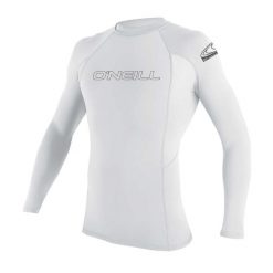 Koszulka ONEILL BASIC SKINS L/S RASH GUARD. Białe koszulki sportowe męskie O'Neill, l, bez wzorów, z lycry, bez kołnierzyka, bez ramiączek. Za 145.70 zł.