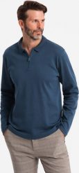 Longsleeve polo męski z zapinanym na zamek kołnierzykiem granatowy V7 OM-POLS-0130 XL. Niebieskie bluzki z długim rękawem męskie Ombre, m, bez wzorów, bez ramiączek. Za 240.55 zł.