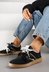 Czarne Sneakersy z Geometrycznymi Paskami i Podwójnym Wiązaniem Florlevi. Czarne obuwie sportowe damskie Renee, bez wzorów. Za 79.99 zł.