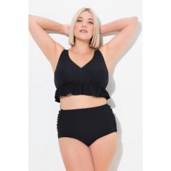 Damskie Bikini faktura falbana miękkie miseczki regulowane ramiączka. Czarne bikini damskie Ulla Popken, plus size, bez wzorów, plus size. Za 244.99 zł.