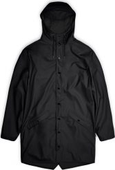 Rains Rains kurtka przeciwdeszczowa unisex LONG JACKET 12020 01 BLACK L. Czarne kurtki damskie Rains, l, bez wzorów, bez kaptura. Za 429.99 zł.
