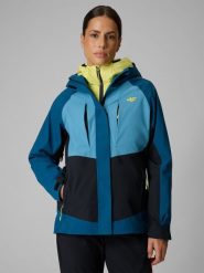 4F Kurtka trekkingowa membrana 10000 damska - turkusowa XS. Niebieskie kurtki damskie 4f, na lato, l, bez wzorów, z materiału, bez kaptura. Za 399.99 zł.