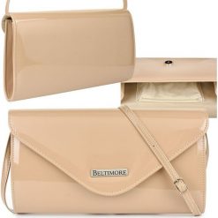 Beltimore Beżowa lakierowana damska torebka wieczorowa kopertówka BELTIMORE M78. Brązowe kopertówki damskie Beltimore, bez wzorów, z lakierowanej skóry, wizytowe, lakierowane, bez dodatków. Za 117.70 zł.