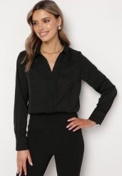 Czarna Koszula z Koronkową Lamówką Latorena. Czarne bluzki damskie Born2be, l, bez wzorów, z koronki, eleganckie, bez kołnierzyka, bez ramiączek. Za 74.99 zł.