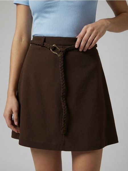 Spódnica mini z plecionym paskiem - dark grey jeans. Szare spódnice damskie Sinsay, l, bez wzorów, z jeansu, mini. W wyprzedaży za 27.99 zł.