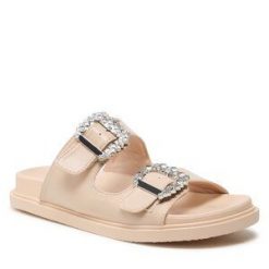 Klapki DeeZee. Brązowe klapki damskie DeeZee, bez wzorów, bez obcasa. Za 139.99 zł.