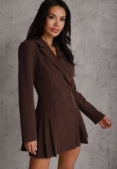 Brązowa Rozkloszowana Sukienka Marynarka VICES z Usztywnianymi Ramionami Ilarita. Brązowe żakiety damskie Renee, l, bez wzorów, biznesowe. Za 219.99 zł.