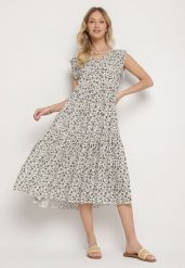 Beżowo-Granatowa Bawełniana Sukienka o Rozkloszowanym Kroju z Falbanami i Dekoltem w Serek Ifforine. Brązowe sukienki damskie Born2be, na co dzień, na lato, l, bez wzorów, z bawełny, eleganckie, bez kołnierzyka, bez ramiączek, rozkloszowane. Za 49.99 zł.