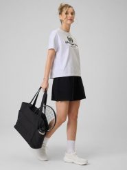 4F Spodenki dresowe damskie - czarne XL. Czarne szorty damskie 4f, na lato, l, bez wzorów, z bawełny, z podwyższonym stanem. Za 99.99 zł.