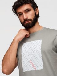 T-shirt męski bawełniany z geometrycznym nadrukiem - szary V3 - Rozmiar: XL. Szare t-shirty męskie Ombre Clothing, m, z aplikacjami, z bawełny, wizytowe, bez kołnierzyka. Za 109.99 zł.