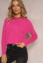 Fuksjowy Sweter Wełniany Elisabema. Czerwone swetry damskie Renee, l, bez wzorów, z tkaniny, casualowe, bez kołnierzyka, bez ramiączek, długie, bez kaptura. Za 29.99 zł.