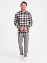 Męskie spodnie chino o dopasowanym kroju - ciemnobeżowe V5 OM-PACP-0151 - XXL. Brązowe spodnie materiałowe męskie Ombre Clothing, l, bez wzorów, z bawełny. Za 179.99 zł.