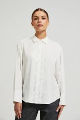 Elegancka wiskozowa koszula biała. Białe koszule damskie MOODO, l, bez wzorów, z wiskozy, eleganckie, bez kołnierzyka. W wyprzedaży za 64.98 zł.