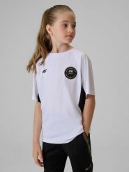 4F Koszulka sportowa szybkoschnąca dziecięca 4F JUNIOR x Robert Lewandowski - biała 158/164 (12-14 lat). Białe bluzki dla dziewczynek 4f, bez wzorów, z materiału, bez kołnierzyka, bez ramiączek. Za 89.99 zł.