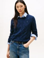 Tommy Hilfiger Sweter z dzianiny Kobiety Wełna niebieski, S. Niebieskie swetry damskie Tommy Hilfiger, s, bez wzorów, z dzianiny, eleganckie, bez kołnierzyka, bez ramiączek, bez kaptura. Za 479.95 zł.