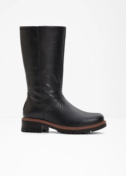 Kozaki. Czarne kozaki damskie bonprix, bez obcasa. Za 169.99 zł.